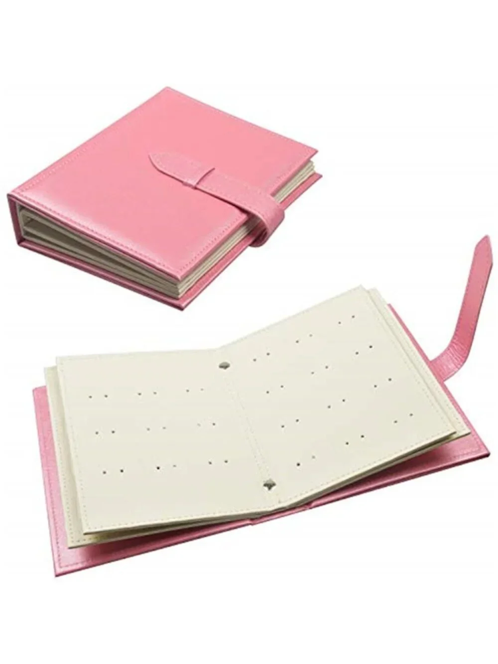 Pink Earring Organizer Book Holder Travel Case Faux Leather Holds 42 Pairs